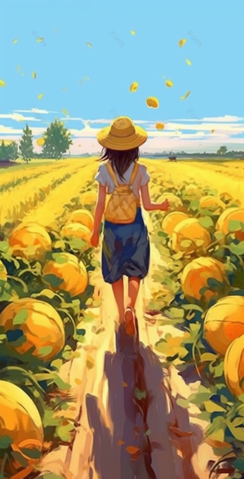 瓜田唯美人物背竖版影插画背景,插画/手绘图,插画/手绘图库,插画/手绘图下载,插画/手绘